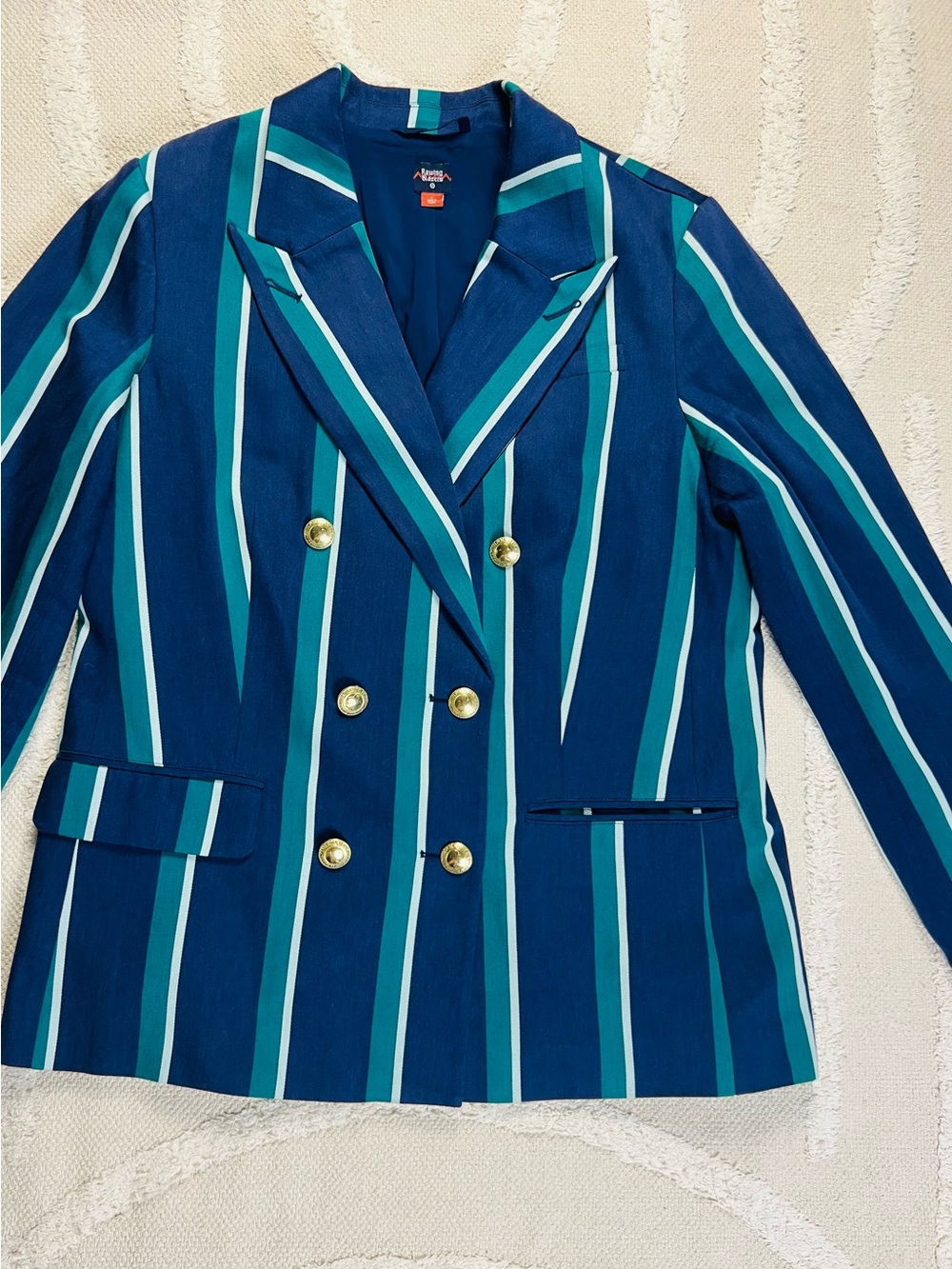 Rowing Blazers x Target Striped Double-Breasted Blazer – Navy, Teal & White – L - Picture 3 of 15
